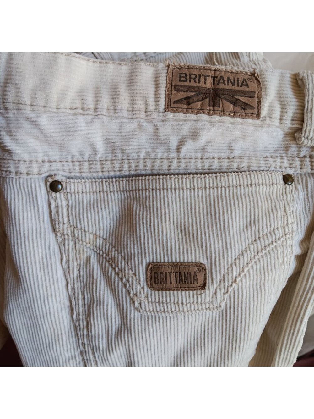 Vintage 80's 36x31 Bellbottom Jeans Brittania Mens White Corduroy Bootcut Disco